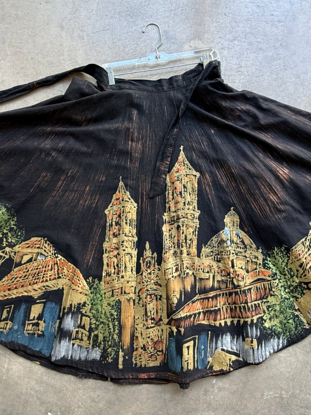 Vintage Hand Painted Metallic Novelty Print Full Circle Skirt Mexican Lavable - Picture 5 of 6
